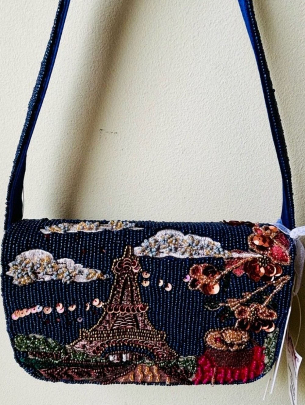 Paris Beaded Evening Shoulder Bag in Navy with Multicolor Bnwt Ea
